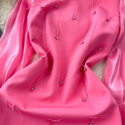 Rhinestone Studded Solid Color Dress
