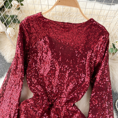 Deep V-neck Sequined Wide-leg Rompers