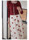 Short Cardigan&Cherry Printed Skirt 2Pcs