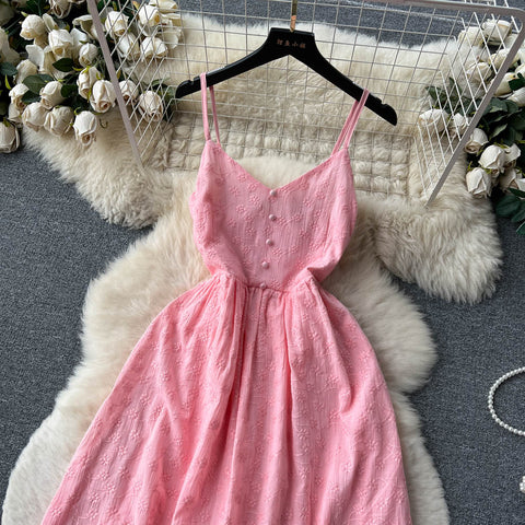 Solid Color Embroidery Slip Dress
