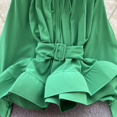 Courtly Lace-up Ruffled Shirt