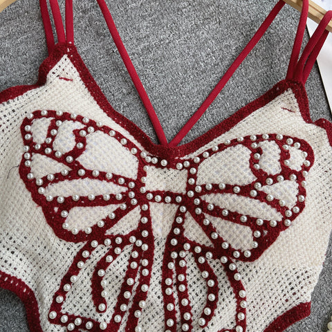Chic Beaded Bow Knitted Camisole