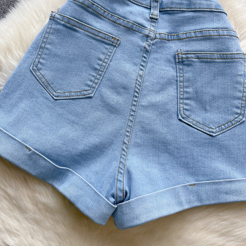 Vintage High-waist Hemming Denim Shorts