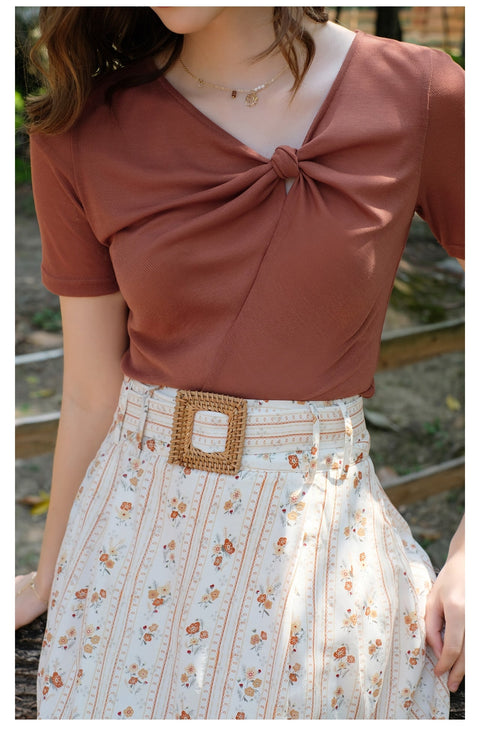 Floral Print Skirt with Belt