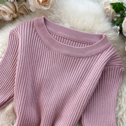 Simple Design Single-breasted Knit Dress