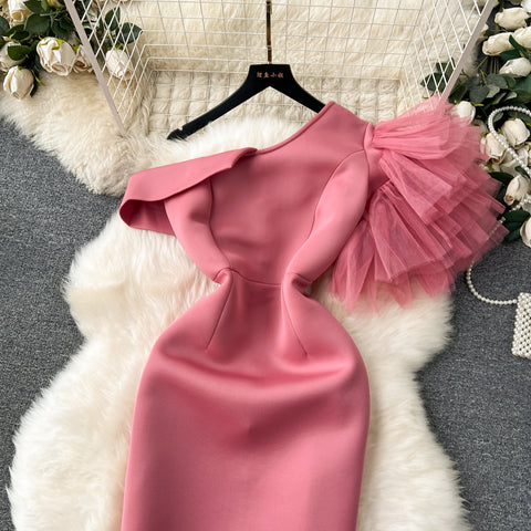 Elegant Asymmetric Slant Neckline Dress