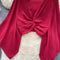 V-Neck Twisted Solid Color Chiffon Top