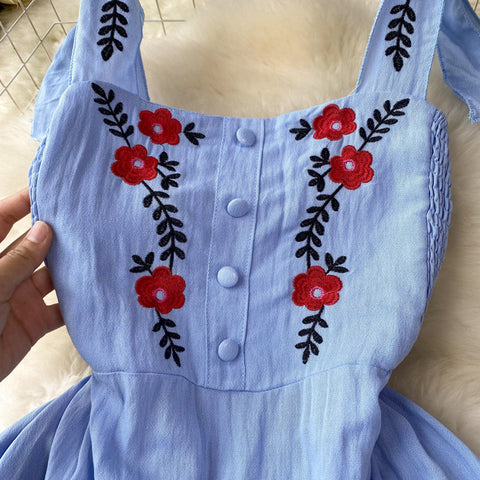 Mori Floral Embroidery Backless Slip Dress