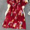 Flared Sleeve V-neck Floral Dress