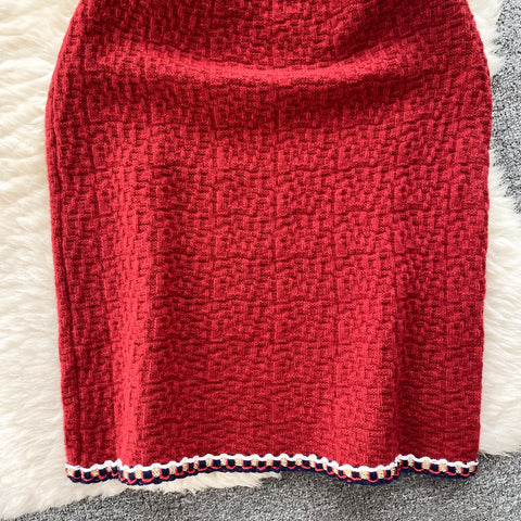 Tweed Cardigan&Hip-wrapping Skirt 2Pcs