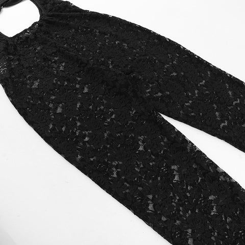 Front Hollowed Embroidered Lace Jumpsuit
