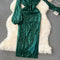 Glossy One-shoulder Sequined Halter Dress