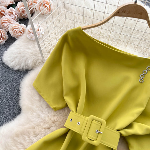One-shoulder Top&Wide-legged Trousers 2Pcs