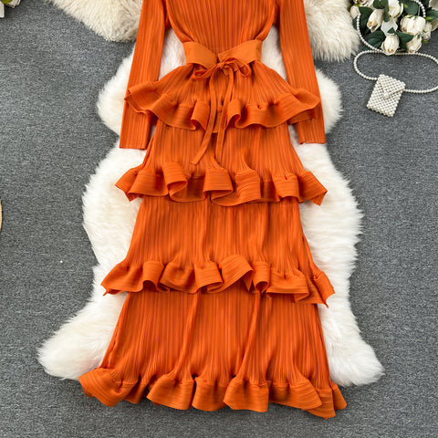 Niche Lace-up Ruffled Cake Dress