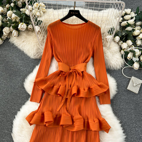 Niche Lace-up Ruffled Cake Dress