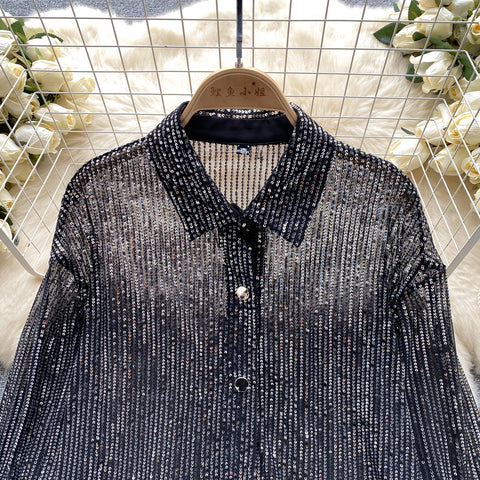 Premium Sequined Single-breasted Shirt