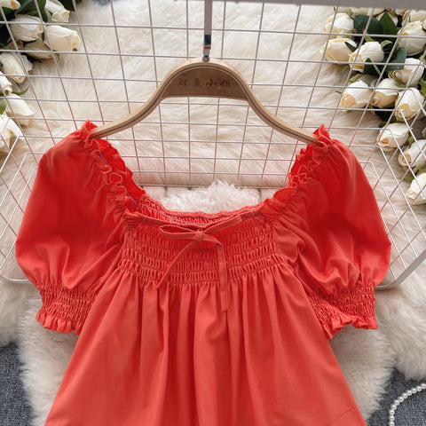 Solid Color Lace-up Pleated Top