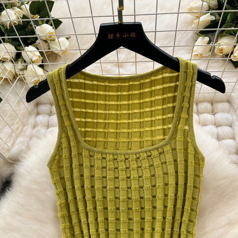 Chic Vest&Skirt Plaid Knitted 2Pcs