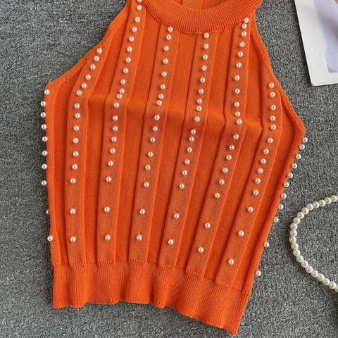 Chic Beaded Halter Knitted Camisole