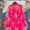 Stand Collar Floral Printed Chiffon Dress