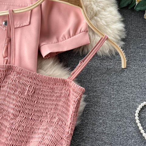 Shirt Jacket&Pleated Jumpsuit 2Pcs