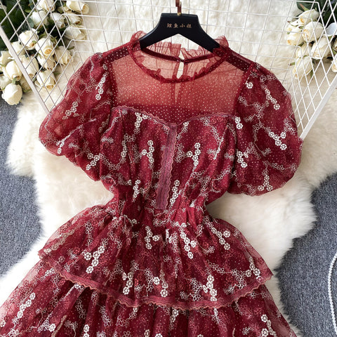 Crochet Lace Puff Sleeve Cake Dress