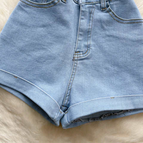 Vintage High-waist Hemming Denim Shorts
