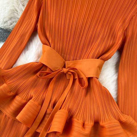 Niche Lace-up Ruffled Cake Dress