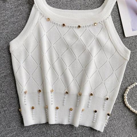Niche Beaded Knitted Short Camisole