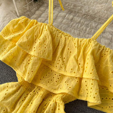 Solid Color Hollowed Crochet Slip Dress