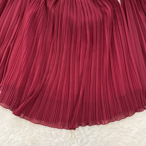 Premium Flared Sleeves Pleated Chiffon Dress