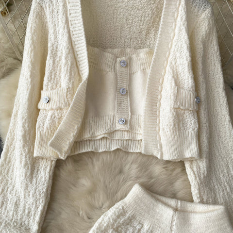 Cardigan&Camisole&Shorts Knitted 3Pcs
