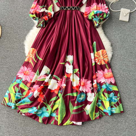 Courtly Flared Sleeve Floral Dress