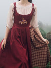 Embroidered Plaid Patchwork Overall Dress