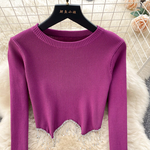 Rhinestone Studded Sweater&Skirt Knitted 2Pcs