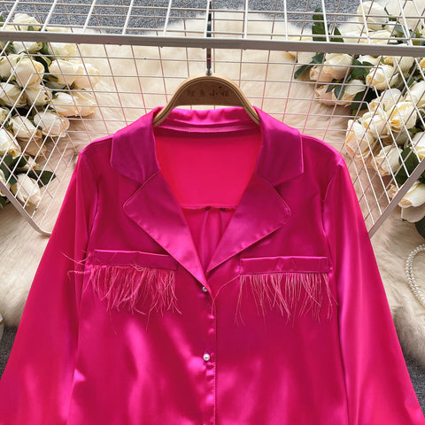 Solid Color Loose Satin Shirt