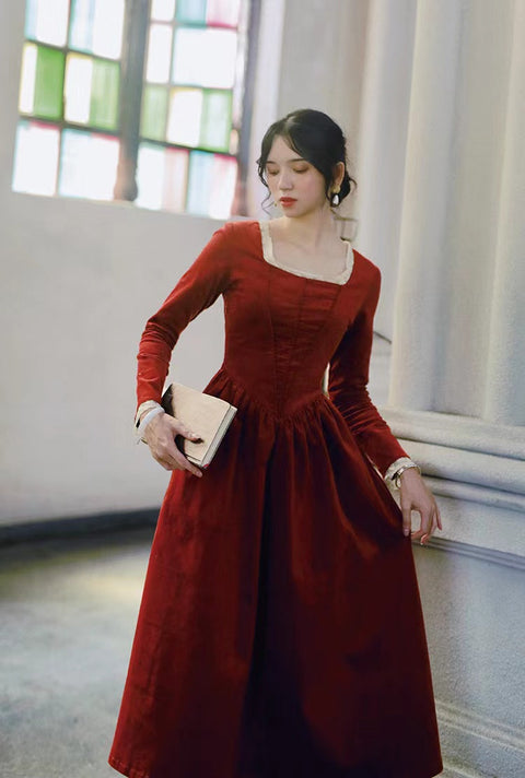 Elegant Lace Trim Victorian Dress