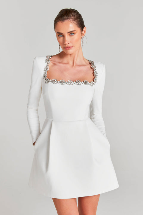 Beaded Square Neckline Velvet Dress