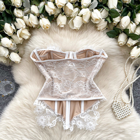 French Style Strapless Embroidered Top