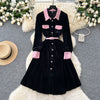 Vintage Lapeled Patchwork Black Dress