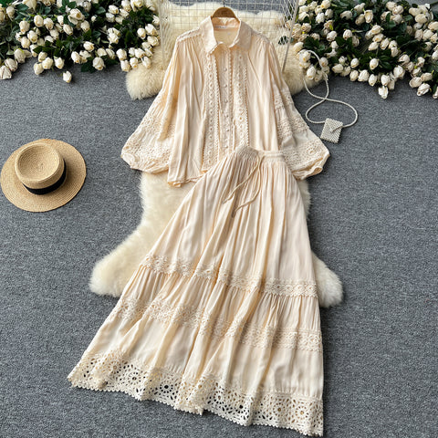 Shirt&Skirt Lace Patchwork 2Pcs