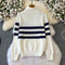 Lapeled Stripe Embroidered Pullover Knitwear