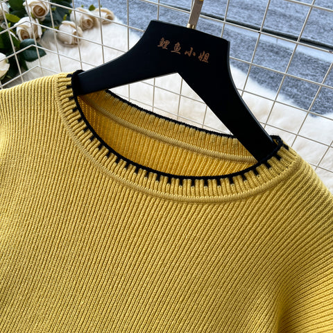 Round-collar Sweater&Trousers 2Pcs