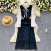 Denim Vest Dress&Bottoming Shirt 2Pcs