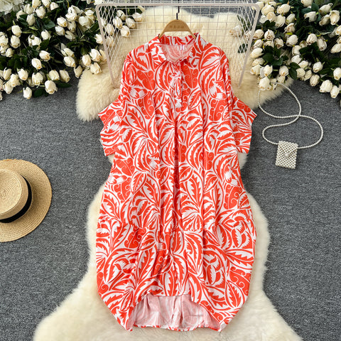 Oversized Floral Printed Shirt Dress