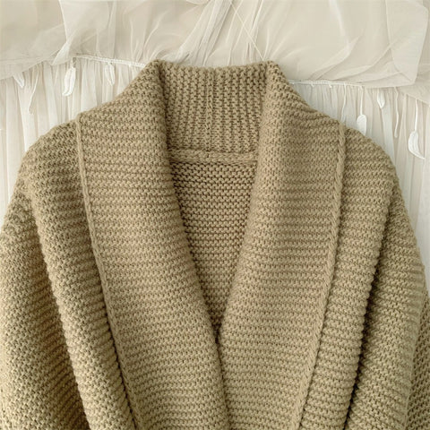 V-neck Lace-up Thick Thread Cardigan