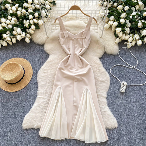 Mesh Patchwork Fishtail Slip Dress