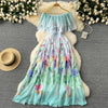 Off-shoulder Ruffled Floral Chiffon Dress