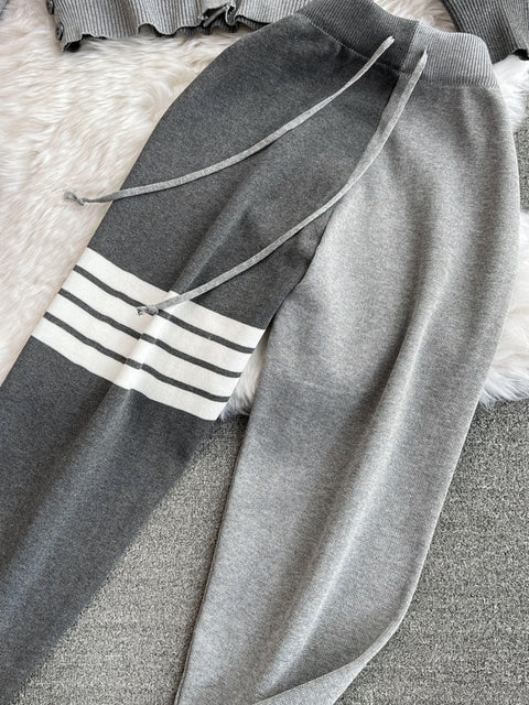 V-neck Cardigan&Drawstring Trousers 2Pcs