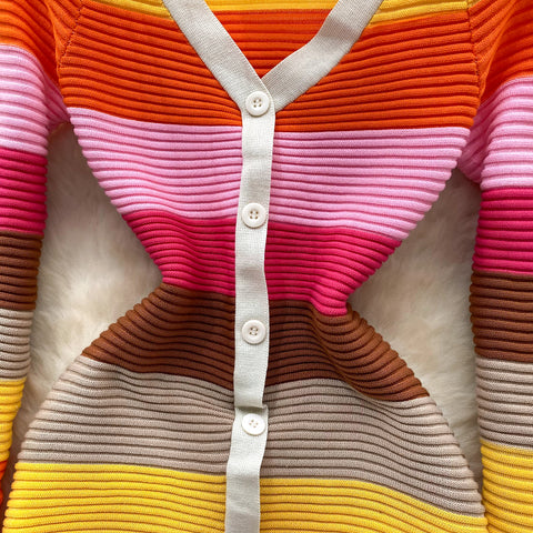 Rainbow Striped Single-breasted Dress